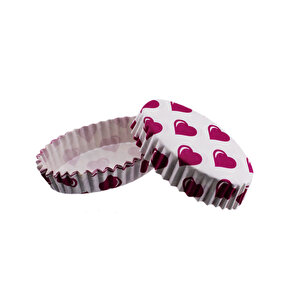 Cupcake Kalıbı Pet Kapsül Oval Beyaza Fuşya Kalpli Kek Kalıbı (100 Adet)