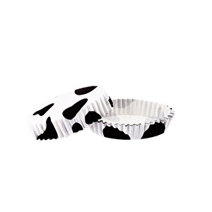 Cupcake Kalıbı Pet Kapsül Oval Beyaza Siyah Desen Kek Kalıbı (100 Adet)