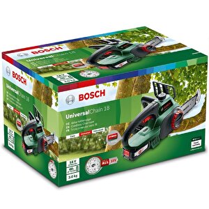 Bosch Universalchain 18 Akülü Zincirli Ağaç Kesme Makinesi + Zincir Yağı + Gözlük + Bahçe Eldiveni