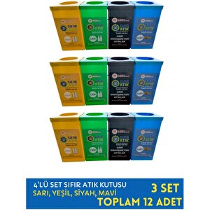 Han Plus, Geri Dönüşüm Kutusu Seti - 3 Takım (12 Adet) Sıfır Atık Kutusu, Otel, Pansiyon, Fabrika, Işyeri