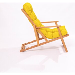 Simona Grand Şezlong 2+1 Ahşap Bahçe Balkon Teras Mobilyası Katlanır Set - Sarı Minder