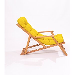 Simona Grand Şezlong 2+1 Ahşap Bahçe Balkon Teras Mobilyası Katlanır Set - Sarı Minder