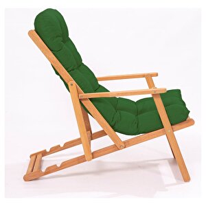 Simona Grand Şezlong 2+1 Ahşap Bahçe Balkon Teras Katlanır Set Yeşil Minder