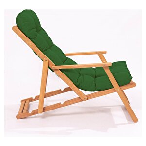 Simona Grand Şezlong 2+1 Ahşap Bahçe Balkon Teras Katlanır Set Yeşil Minder
