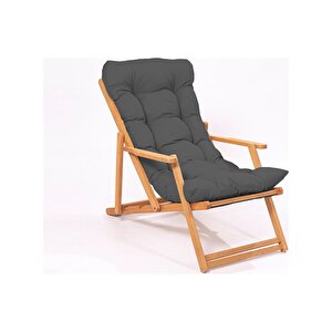Simona Grand Şezlong 2+1 Ahşap Bahçe Balkon Teras Katlanır Set Antrasit Minder Antrasit