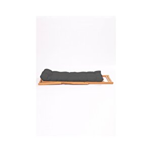 Meya Dekor Simona Grand Şezlong 2+1 Ahşap Bahçe Balkon Teras Katlanır Set Antrasit Minder Antrasit