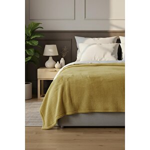 Pufina | Çift Kişilik Tavşan Tüyü Dokulu Peluş Battaniye & Yatak Örtüsü | 200x220 Safran