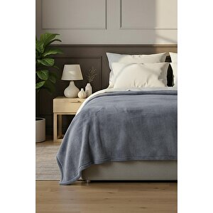 Pufina | Çift Kişilik Tavşan Tüyü Dokulu Peluş Battaniye & Yatak Örtüsü | 200x220 Antrasit