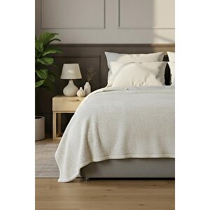 Pufina | Çift Kişilik Tavşan Tüyü Dokulu Peluş Battaniye & Yatak Örtüsü | 200x220 Ekru