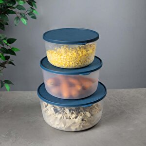 Yuvarlak Saklama Kabı Seti (3–4.5–6.5 L) – Kırılmaz, Çizilmez & Sızdırmaz, Lacivert Lacivert Lacivert