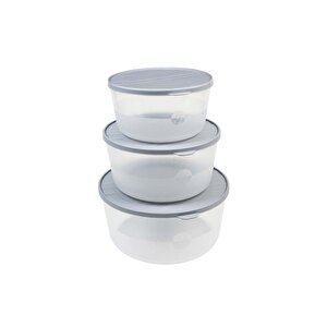 Yuvarlak Saklama Kabı Seti (3–4.5–6.5 L) – Kırılmaz, Çizilmez & Sızdırmaz, Gri Gri Gri
