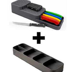 2 Sıra Bıçaklık + 5 Bölmeli Çekmece Içi Kaşıklık 2' Li Düzenleyici Set, Antrasit Antrasit