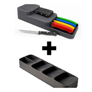 2 Sıra Bıçaklık + 5 Bölmeli Çekmece Içi Kaşıklık 2' Li Düzenleyici Set (siyah), Siyah Siyah