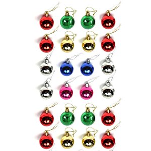 Yılbaşı Çam Ağacı Süsü Renkli 4 Cm 24 Lü Cici Top