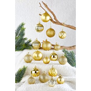 20li Karışık Desenli Yılbaşı Süsü Gold Cici Top