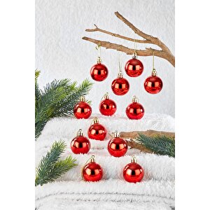 Yılbaşı Çam Ağacı Süsü Kırmızı 4 Cm 12 Li Cici Top