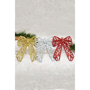 3lü Simli Kurdela Yılbaşı Çam Ağacı Süsü 14*11cm