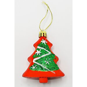 6lı Çam Ağacı Süs Kırmızı-yeşil Yılbaşı Süsü 8cm
