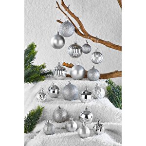 20li Karışık Desenli Yılbaşı Süsü Gümüş Cici Top