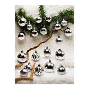 20li Karışık Desenli Yılbaşı Süsü Gümüş Cici Top