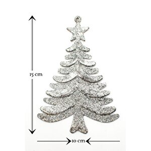 3lü Simli Çam Ağacı Gümüş-kırmızı Yılbaşı Çam Ağacı Süsü 15*10 Cm