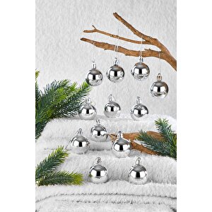 Yılbaşı Çam Ağacı Süsü Gümüş 4 Cm 12li Cici Top