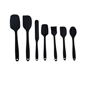 Servis Spatula Seti Silikon 7'li Çift Renk Seçeneği, Siyah Siyah