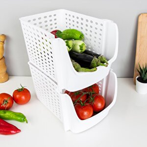 İstiflenebilir Sepet Buzdolabı Sepeti Buzdolabı Sebzeliği 1 Adet, Beyaz Beyaz Beyaz