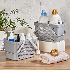 Kulplu Saklama Sepeti  Çok Amaçlı Düzenleyici Sepet - Tezgah Üstü, Banyo, Mutfak - Organizer Sepet, Gri Gri