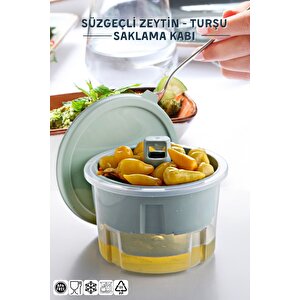 Süzgeçli Zeytinlik - Zeytin, Turşu Saklama Kabı 650ml., Yeşil Yeşil