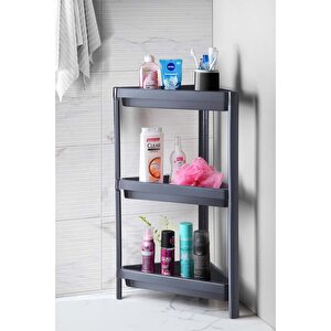 3 Katlı Üçgen Köşe Rafı - Plastik - Banyo, Mutfak, Balkon, Kiler Düzenleyici Raf, Antrasit Antrasit
