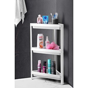 3 Katlı Üçgen Köşe Rafı - Plastik - Banyo, Mutfak, Balkon, Kiler Düzenleyici Raf, Beyaz Beyaz