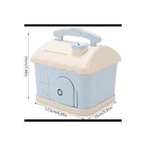 Büyük Boy Anahtarlı Kumbara Evi - Ev Şeklinde Para Kutusu - Mavi Pembe Renk Seçenekli, Pembe Pembe