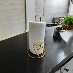 Kalp Detaylı Gold Metal Kağıt Havluluk - Tezgah Üstü - Mutfak/banyo