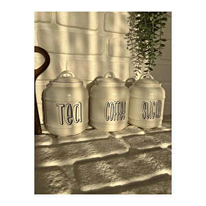 3'lü Porselen 1400ml Tea/coffee/sugar Kavanoz Seti