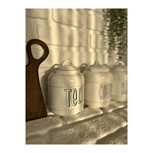 3'lü Porselen 1400ml Tea/coffee/sugar Kavanoz Seti