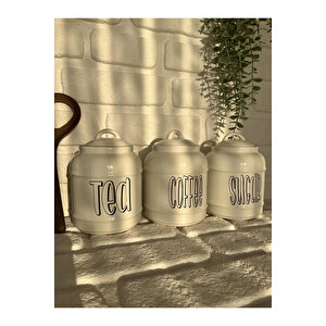 3'lü Porselen 1400ml Tea/coffee/sugar Kavanoz Seti
