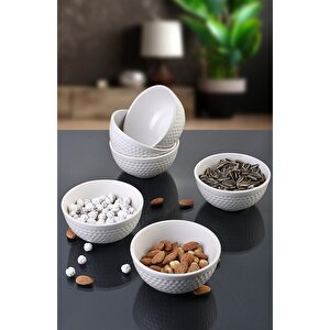 6 Adet Çizgili Kase Seti - Beyaz - Kahvaltılık/çerezlik/sunumluk - Çorba Kasesi