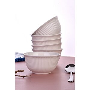 6 Adet Çizgili Kase Seti - Beyaz - Kahvaltılık/çerezlik/sunumluk - Çorba Kasesi