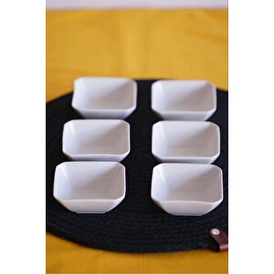 6’lı Beyaz Porselen Mini Sosluk – Kare Form 7x7 Cm Çerezlik Kase