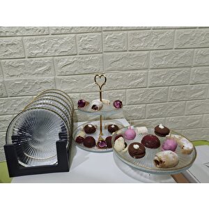 9 Parça Sunum Seti Servis Tabağı Kurabiyelik Kek Sunum Standı