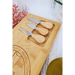 Bambu 4 Parça Kahvaltı Peynir Servis Sunum Tabağı Tahtası Kahvaltı Sunum Tahtası