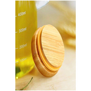 2x900 Ml Standlı Cam Yağlık Seti Sütlük Sosluk Vakumlu Bambu Kapaklı Borosilikat