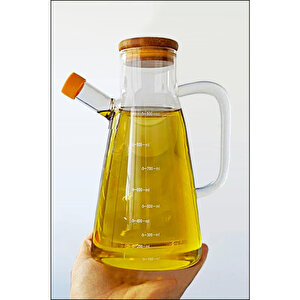 2x900 Ml Standlı Cam Yağlık Seti Sütlük Sosluk Vakumlu Bambu Kapaklı Borosilikat