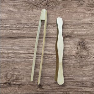 2 Li Set Cilasız Doğal Ahşap Teflon Maşa Kızartma Ve Börek Maşası