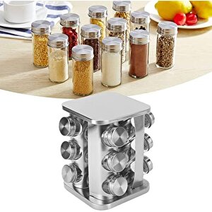 Döner Tezgah Üstü Baharatlık Rafı, 12 Adet Baharatlık Seti