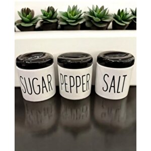 3 Lü Kavonoz Baharatlık Küçük Boy Beyaz / Siyah / Sugar /pepper / Salt / Kavonoz Seti