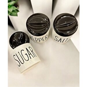 3 Lü Kavonoz Baharatlık Küçük Boy Beyaz / Siyah / Sugar /pepper / Salt / Kavonoz Seti
