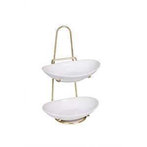 İki Katlı Çerezlik Sunumluk Beyaz Elips