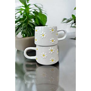 Seramik El Yapımı Sarı Papatya Desenli 2'li Kupa Bardak Pinterest Papatya Kupa